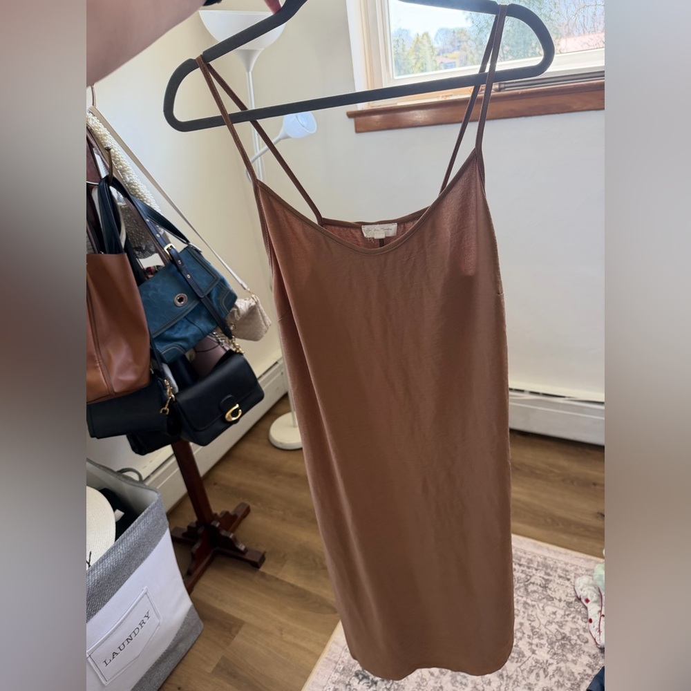 See You Monday Caramel Slip Dress Medium Spaghetti Strap
